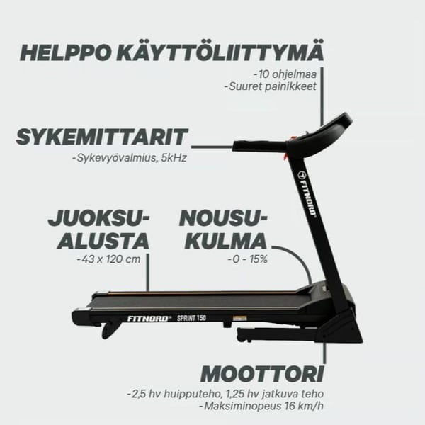 FitNord Sprint 150 Juoksumatto *VOITELUVAPAA* 4