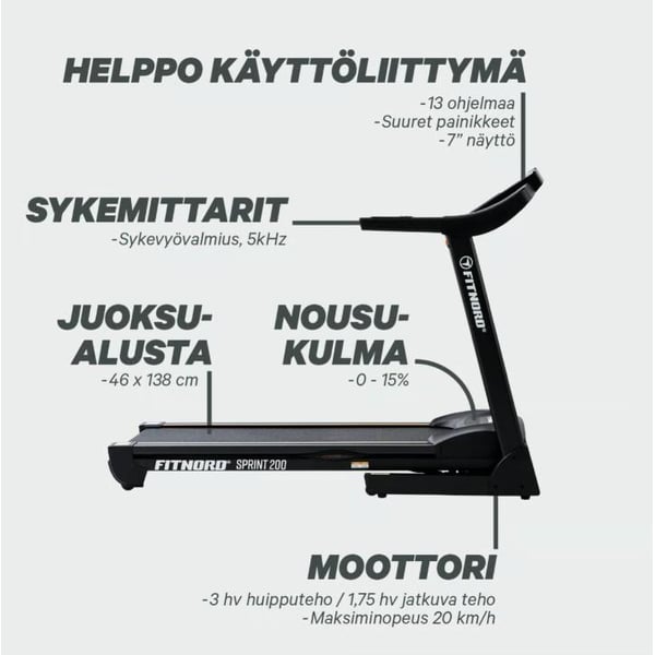 FitNord Sprint 200 Juoksumatto *VOITELUVAPAA* 7